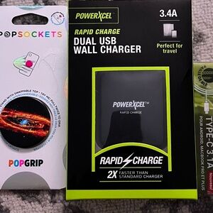 PopSocket PopGrip Phone Grip with - Powerxcel dual wall charger,  type c charger